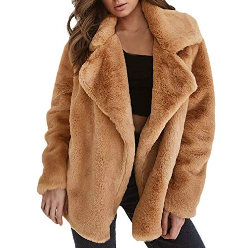 SALUCIA Nerzmantel Damen Pelzmantel Wintermantel Warme Cardigan Mantel mit Kapuze Unifarben Kunstpelz Flauschige Fellmantel Parka Outwear (EU-34 / Etikettengröße-S, 4# Braun) von SALUCIA