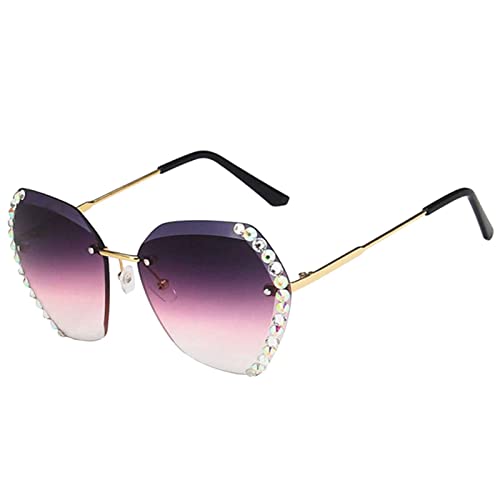 SALUCIA Randlose Sonnenbrille Damen Strass Sonnenbrille Damen Polarisiert Sonnenbrille UV400-Schutz Sonnenbrillen Unisex Rahmenlos Sonnenbrille Groß Vintage Verlaufsgläser Brillen (Violett) von SALUCIA