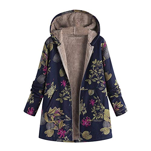 SALUCIA ZQTWJ Damen Winterjacke Warme Kapuzenjacke Oversize Winter Jacke Parka Lange Mantel Vintage Lose Boho Blumen Teddyfutter Flauschige Übergangsjacke mit Kapuze von SALUCIA