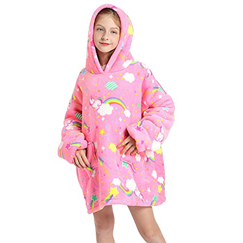 SALWINGS Hoodie-Sweatshirt, übergroße, warme Fluffle-Decke, riesiger Hoodie und riesige Tasche für Jungen, Mädchen, Einheitsgröße, Rainbow Horse von SALWINGS