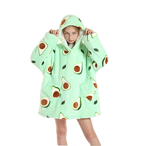 Kapuzen-Sweatshirt, übergroße, warme Fluffle-Decke, riesiger Hoodie und riesige Tasche für Jungen, Mädchen, Einheitsgröße, Avocado von SALWINGS