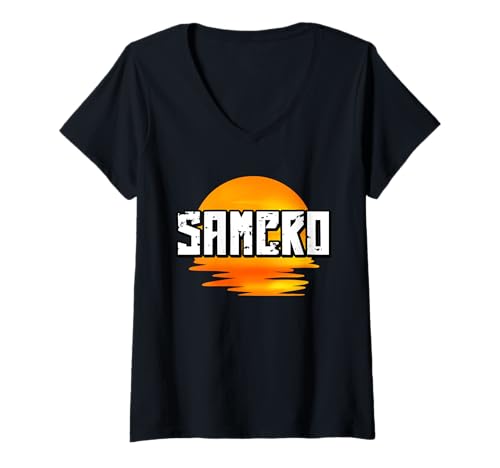 Damen Retro Sunset Samcro Biker Club T-Shirt mit V-Ausschnitt Damen Retro Sunset Samcro Biker Club T-Shirt mit V-Ausschnitt von SAMCRO COOL MOTORCYCLE CLUB BIKER