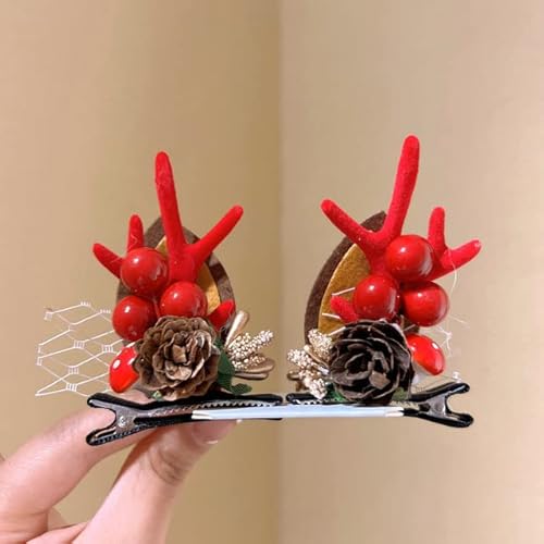 SAMCRY 1 Paar/Set Weihnachtsgeweihohren Haarnadel niedliche Sikahirsche Ohr Obst Kopfbedeckung Party Geschenke Mädchen Gefälligkeiten-Hellgrau von SAMCRY