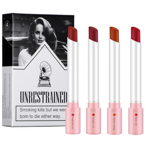 Zigaretten Lippenstift 4 Farben Matte Pack Set Tube Lippenfleck Lang anhaltend Wasserdicht Kreative Zigaretten Lippenstift für Frauen & Mädchen Lippen-Make-up von SAMERIO