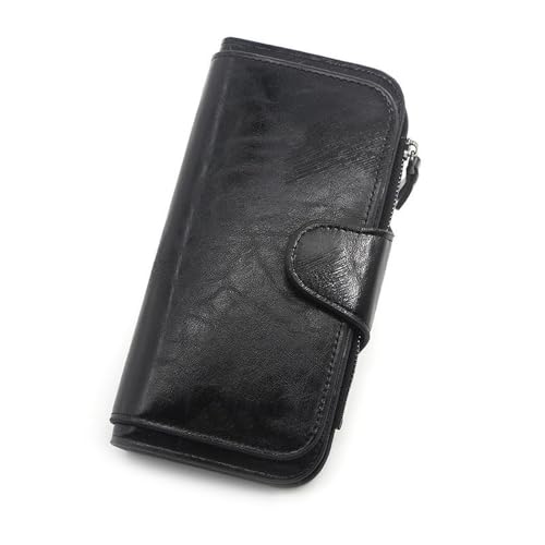 SAMEZA Damen Geldbörse aus Leder Geldbörsen Dreifach gefaltet Vintage Damen Geldbörsen Handy Geldbörse Damen Münzbörse,Schwarz,1 von SAMEZA