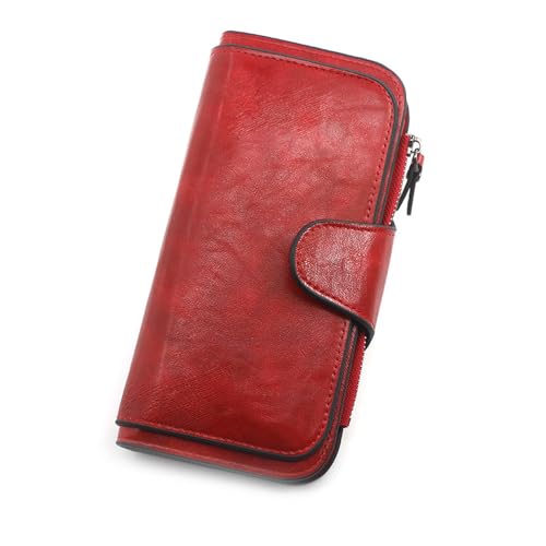 SAMEZA Damen Geldbörse aus Leder Geldbörsen Dreifach gefaltet Vintage Damen Geldbörsen Handy Geldbörse Damen Münzbörse,rot,1 von SAMEZA