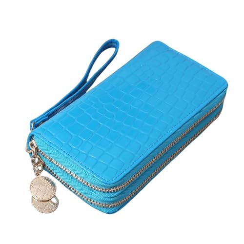 SAMEZA Damen Geldbörse mit Doppelreißverschluss, Blau von SAMEZA