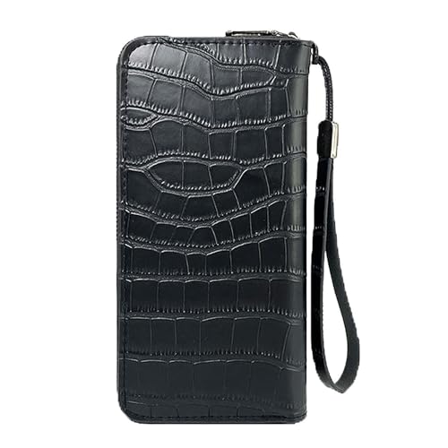 SAMEZA Geldbörse Herren Lange Geldbörsen Aus Leder Mit Reißverschluss Einfarbig Männlich Business Clutch Handy Geldbörse Große Kapazität Kartenhalter Geldbörse,Schwarz 1 von SAMEZA