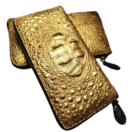 SAMEZA Goldene Krokodilleder Herren Reißverschluss Lange Geldbörse Mode Echtes Leder Lady Clutch Große Kapazität,Golden,1 von SAMEZA
