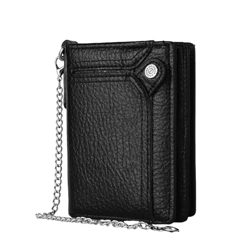 SAMEZA Herren-Geldbörse aus PU-Leder mit Kette, Reißverschluss, Clutch, Kurze dreifach gefaltete Geldbörse, Kartenhalter, Münzgeldbörse, Schwarz von SAMEZA