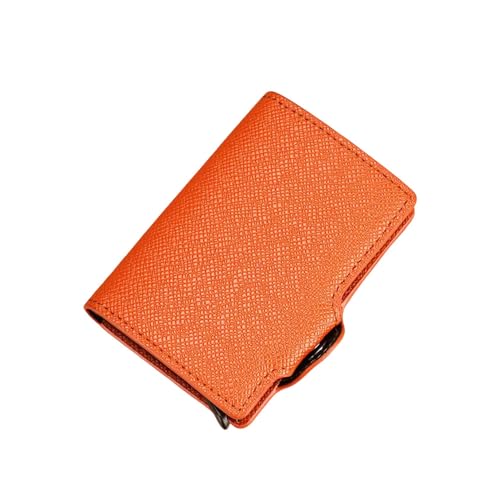 SAMEZA Kreditkartenetui für Herren, RFID-Diebstahlschutz, Aluminiumbox, Mini-PU-Jeans-Geldbörse, tragbarer Multifunktions-Kartenhalter, Oranges Kreuzmuster von SAMEZA