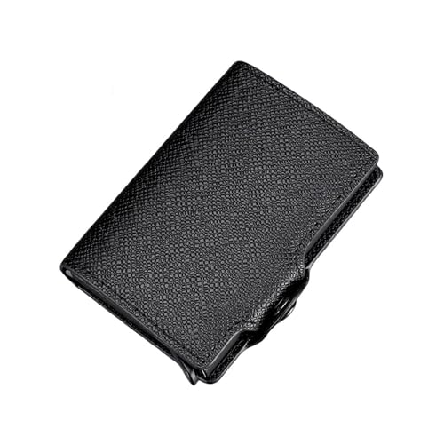SAMEZA Kreditkartenetui für Herren, RFID-Diebstahlschutz, Aluminiumbox, Mini-PU-Jeans-Geldbörse, tragbarer Multifunktions-Kartenhalter, schwarzes Kreuzmuster von SAMEZA