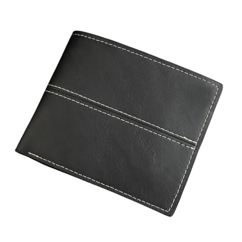 SAMEZA Kurze Brieftasche Leichte Herren PU-Material Herbst Einfache Retro Doppelte Faltbare Brieftasche Student Jugend Multi-Slot-Tasche,Schwarz,1 von SAMEZA