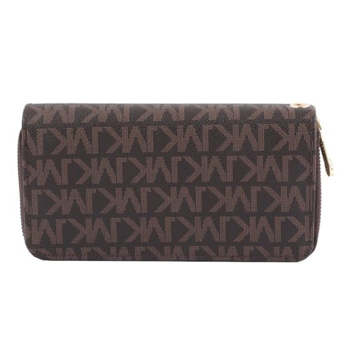 SAMEZA Lange Geldbörsen für Damen, Clutch mit doppeltem Reißverschluss, Geldbörse mit großem Buchstaben, Geldbörse mit Armband, Handyhalter, Kartenhalter, Dame, Mode, Kaffee, 1 von SAMEZA