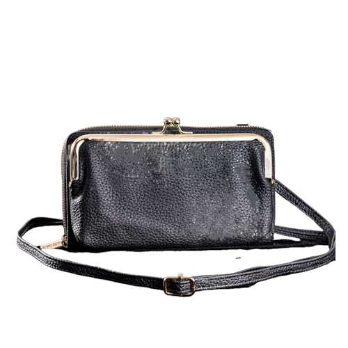SAMEZA Modische Umhängetasche mit Einer Schulter und Handy-Motiv, mit Kissing Clasp, vielseitige Umhängetasche mit Mehreren Kartenpositionen, Kartentasche, Schlüsseletui für Damen, Schwarz von SAMEZA