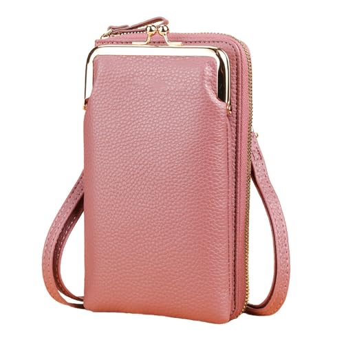 SAMEZA Modische kleine Umhängetasche für Damen, Mini-Schultertasche aus mattiertem Leder, Umhängetasche, Clutch, Handytasche, Geldbörse, Handtasche, Dunkelrosa von SAMEZA
