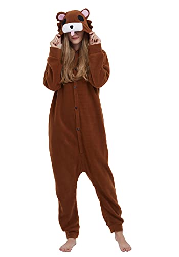 SAMGU Adult Pyjama Cosplay Tier Onesie Body Nachtwäsche Kleid Overall Animal Sleepwear Erwachsene Jumpsuit Costume Braun M von SAMGU