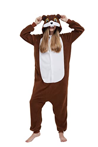 SAMGU Adult Pyjama Cosplay Tier Onesie Body Nachtwäsche Kleid Overall Animal Sleepwear Erwachsene Jumpsuit Costume Eichhörnchen L von SAMGU