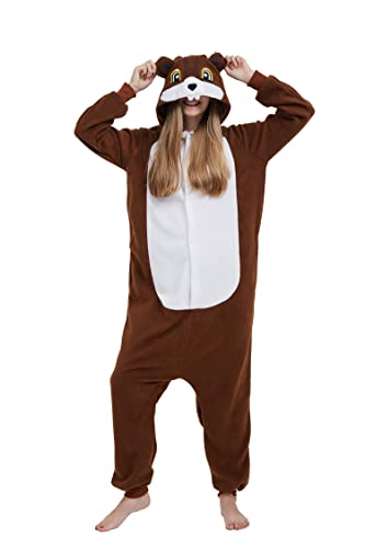 SAMGU Adult Pyjama Cosplay Tier Onesie Body Nachtwäsche Kleid Overall Animal Sleepwear Erwachsene Jumpsuit Costume Eichhörnchen XL von SAMGU