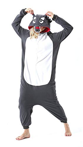 SAMGU Adult Pyjama Cosplay Tier Onesie Body Nachtwäsche Kleid Overall Animal Sleepwear Erwachsene Jumpsuit Costume Wolf XL von SAMGU