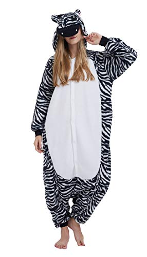 SAMGU Adult Pyjama Cosplay Tier Onesie Body Nachtwäsche Kleid Overall Animal Sleepwear Erwachsene Zebra L von SAMGU