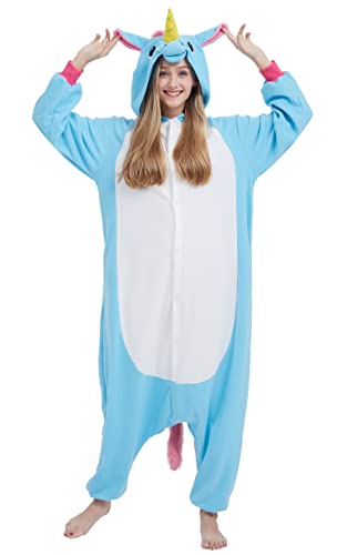 SAMGU Einhorn Adult Pyjama Cosplay Tier Onesie Body Nachtwäsche Kleid Overall Animal Sleepwear Erwachsene Jumpsuit Costume Blau L von SAMGU