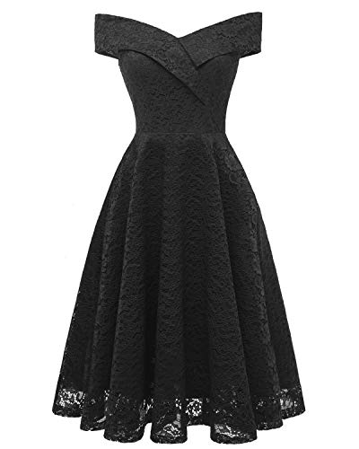 SAMGU Frauen Spitze Prinzessin Kleid Vintage Floral Spitze Schmuck Cocktailkleid V-Ausschnitt Cocktail Party A-line Swing Kleid für Mädchen Black-S von SAMGU