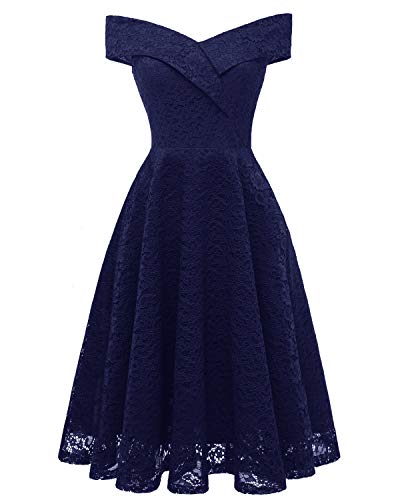 SAMGU Frauen Spitze Prinzessin Kleid Vintage Floral Spitze Schmuck Cocktailkleid V-Ausschnitt Cocktail Party A-line Swing Kleid für Mädchen Blau-S von SAMGU