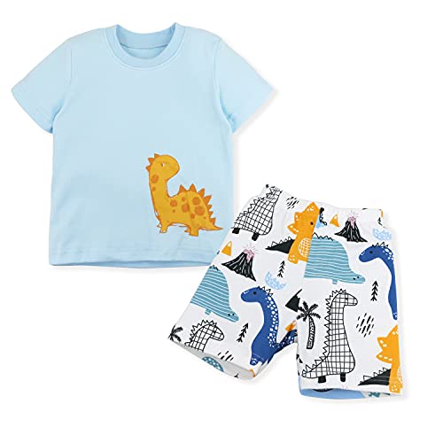 SAMGU Jungen Schlafanzug Dinosaurier Langarm Kurzarm Pyjama Kinder Zweiteilig Pyjama Set Baumwolle Größe 1-8 Jahre für Sommer Frühling Winter Fallen von SAMGU