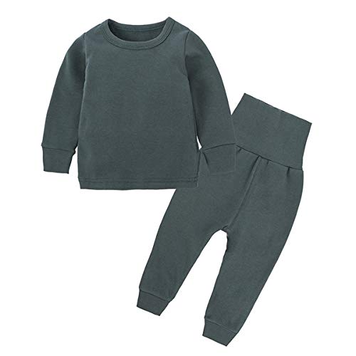 SAMGU Kinder Baumwolle Schlafanzug Einfarbig Langarm Zweiteiliger Hohe Taille Einfarbig Pyjamas Sets von SAMGU