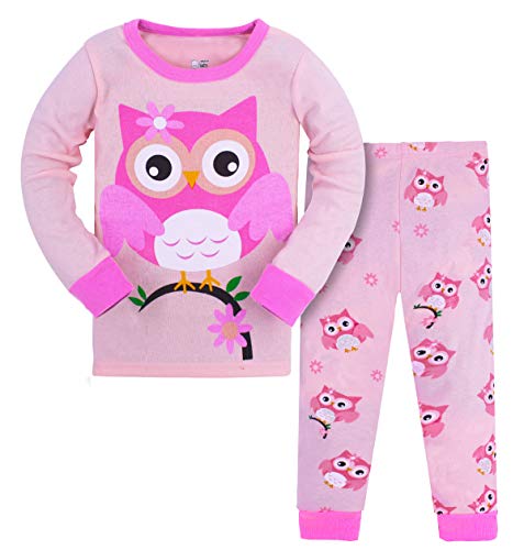 SAMGU Mädchen Schlafanzu Kinder Zweiteiliger Baumwolle Ärmel Eulen Langarm Pyjama Nachtwäsche T-Shirt und Hose für 3-8 Jahre Alt von SAMGU