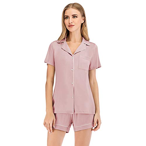 SAMGU Schlafanzug Damen Sommer Pyjama Nachtwäsche Kurzarm Hausanzug Set Sleepshirt Zweiteiliger von SAMGU