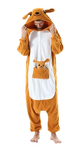 SAMGU Tier Onesie Pyjama Cosplay Kostüme Schlafanzug Erwachsene Unisex Animal Tieroutfit tierkostüme Jumpsuit Orange Känguru M von SAMGU