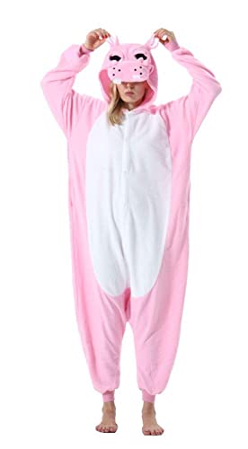 SAMGU Tier Onesie Pyjama Cosplay Kostüme Schlafanzug Erwachsene Unisex Animal Tieroutfit tierkostüme Jumpsuit Rosa Flusspferd L von SAMGU