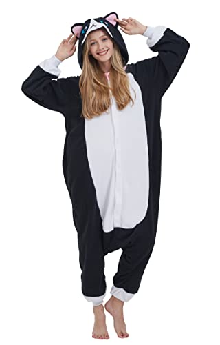 SAMGU Tier Onesie Pyjama Cosplay Kostüme Schlafanzug Erwachsene Unisex Animal Tieroutfit tierkostüme Jumpsuit Schwarze Katze XL von SAMGU