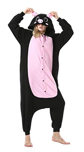 SAMGU Tier Onesie Pyjama Cosplay Kostüme Schlafanzug Erwachsene Unisex Animal Tieroutfit tierkostüme Jumpsuit Schwarzes Schwein XL von SAMGU