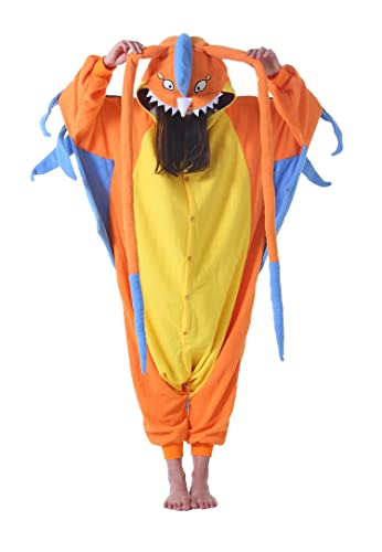 SAMGU Tiere Onesie Erwachsene Unisex Dinosaurier Jumpsuit Karneval Kostüm Halloween Pyjamas Cosplay Schlafanzug,Gelber Drache,Größe S von SAMGU
