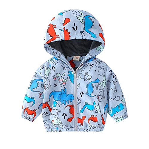 SAMGU Unisex Kinder Jacke Kapuzen Dinosaurier Cartoon Aufdruck Winddicht Windjacke Frühling Herbst Sommer Outwear Mädchen Jungen Softshelljacke Sweatjacke Kapuzenjacke Mantel 1-6 Jahre von SAMGU