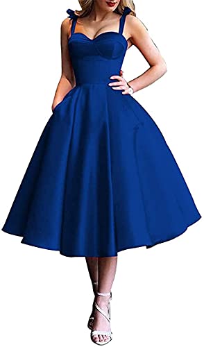 Blaugrünes, rückenfreies Ballkleid für Damen, Satin, Schnürung, Heimkehr-Kleider mit Taschen, königsblau, 40 von SAMHO
