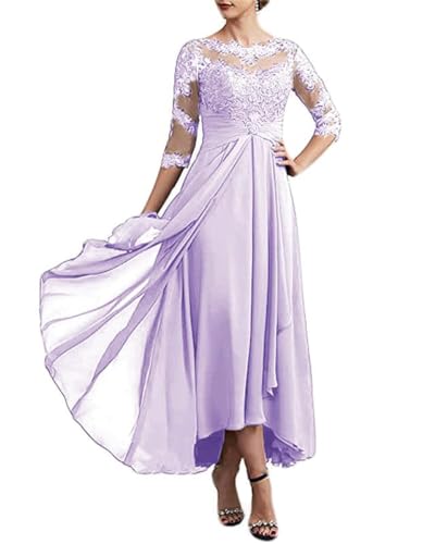 SAMHO Damen 3/4 Ärmel Mutter der Braut Kleider Spitze Chiffon Formelles Kleid Abend Party Kleid für Hochzeit, Flieder, 38 von SAMHO