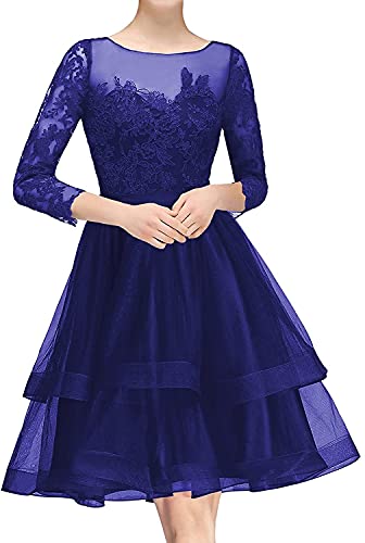 SAMHO Homecoming Kleid für Frauen 3/4 Ärmel Tüll Spitze gerüscht Ballkleid, königsblau, 50 von SAMHO