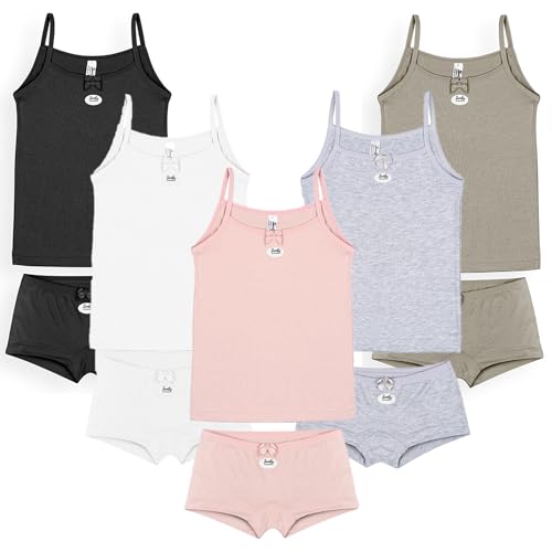 SAMILY Unterhemden Unterhosen Mädchen Set 10er Pack Baumwolle Unterwäsche Tanktop Boxershorts Slips Spaghettiträger (Spaghettiträger-Boxer, 98-104) von SAMILY