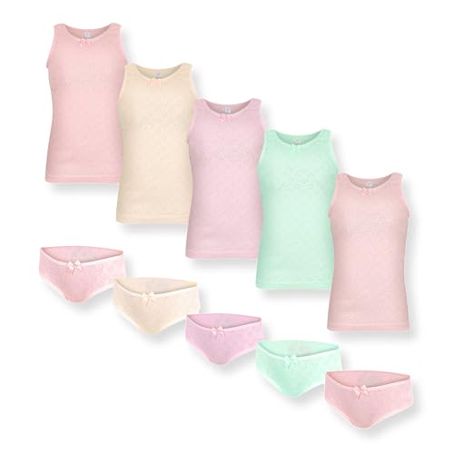 SAMILY Unterhemden Unterhosen Mädchen Set 10er Pack 100% Baumwolle Unterwäsche (Mehrfarbig, 110-116) von SAMILY