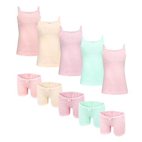 SAMILY Unterhemden Unterhosen Mädchen Set 10er Pack 100% Baumwolle Unterwäsche Tanktop Boxershorts Slips Spaghettiträger Gr. 110/116 5-6 Jahre von SAMILY