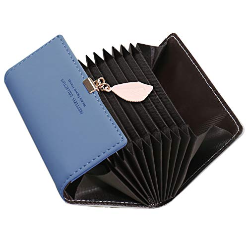 Kreditkartenetui Damen, SAMKING Frauen Leder RFID-Schutz Kartenhalter Geldbörse Klein Geldbeutel Reißverschluss Portemonnaie (Dunkelblau) von SAMKING