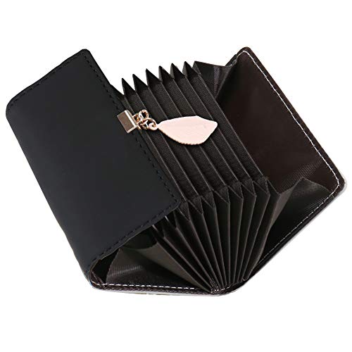 Kreditkartenetui Damen, SAMKING Frauen Leder RFID-Schutz Kartenhalter Geldbörse Klein Geldbeutel Reißverschluss Portemonnaie (Schwarz 2) von SAMKING