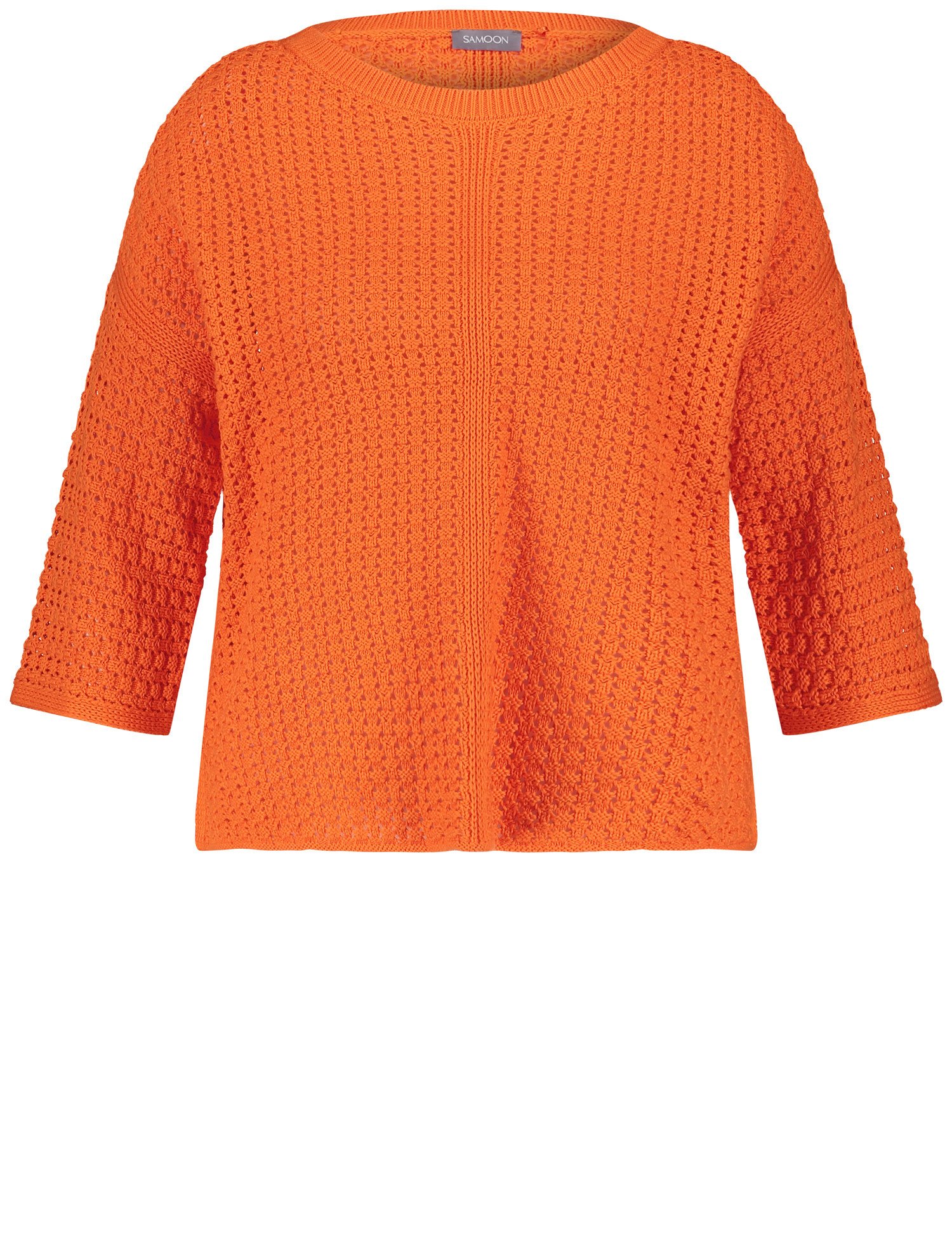 SAMOON Damen 3/4 Arm Pullover aus Lochstrick Rundhals Baumwolle Orange, 50 von SAMOON