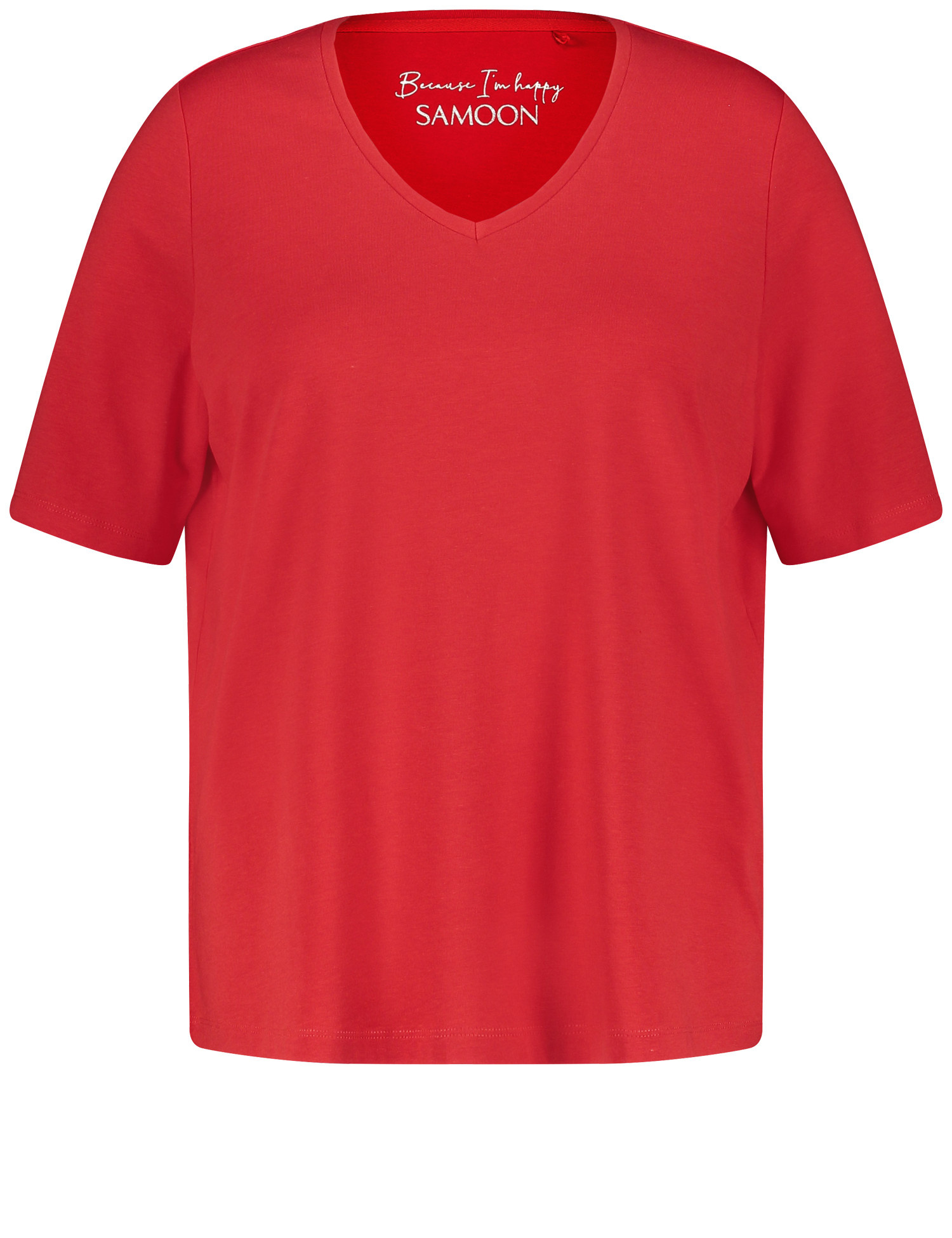 SAMOON Damen Basic Shirt aus Baumwoll-Mix 68cm Kurzarm V-Ausschnitt Modal Rot, 50 von SAMOON