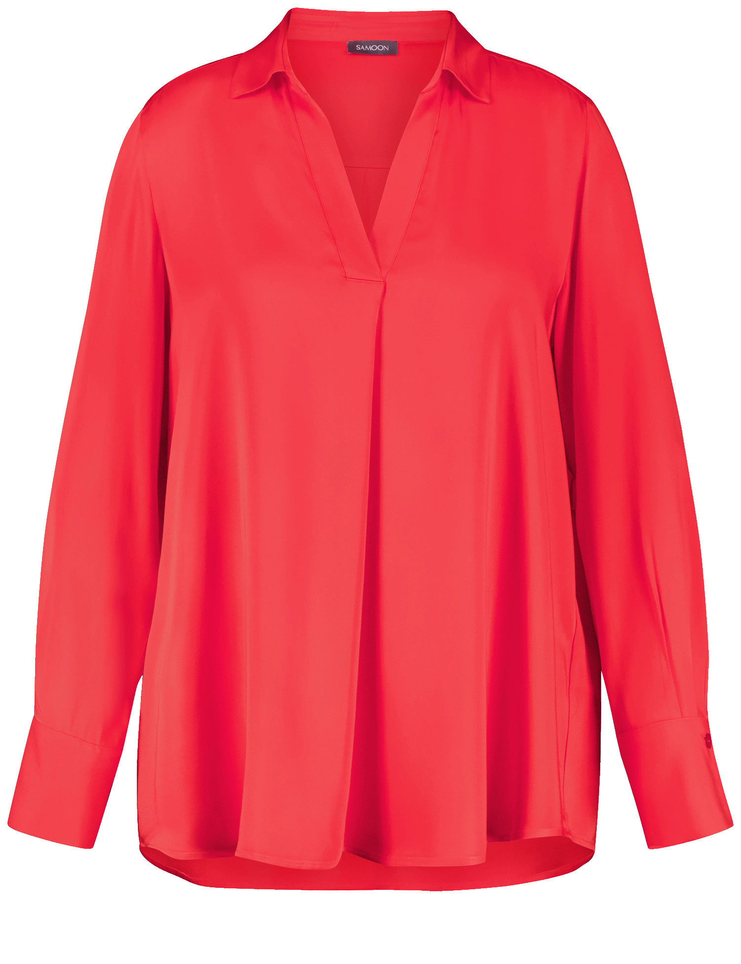 SAMOON Damen Bluse mit V-Ausschnitt und Kragen 74cm Langarm Viskose Rot, 42 von SAMOON