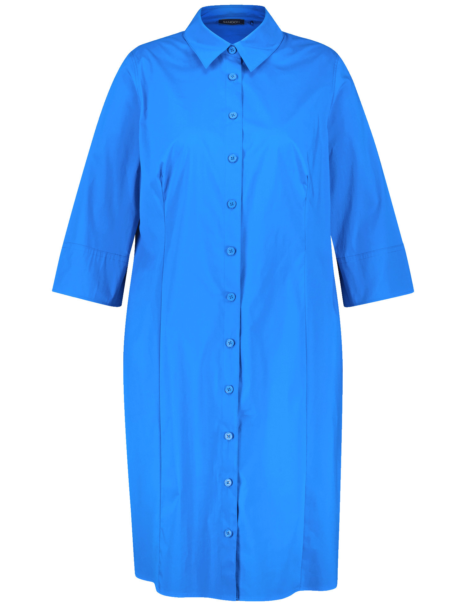 SAMOON Damen Blusenkleid mit 3/4 Arm und Taschen Hemdkragen Baumwolle Blau, 54 von SAMOON